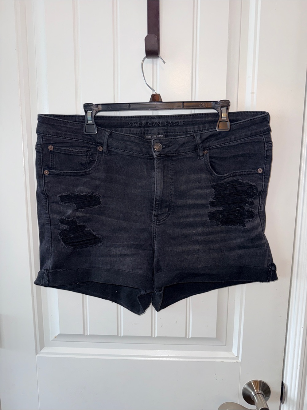 American Eagle Outfitters Black Distressed High-Rise Jean Shorts